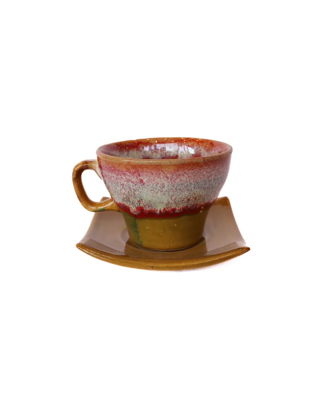 Mustard & Red Cup And Saucer