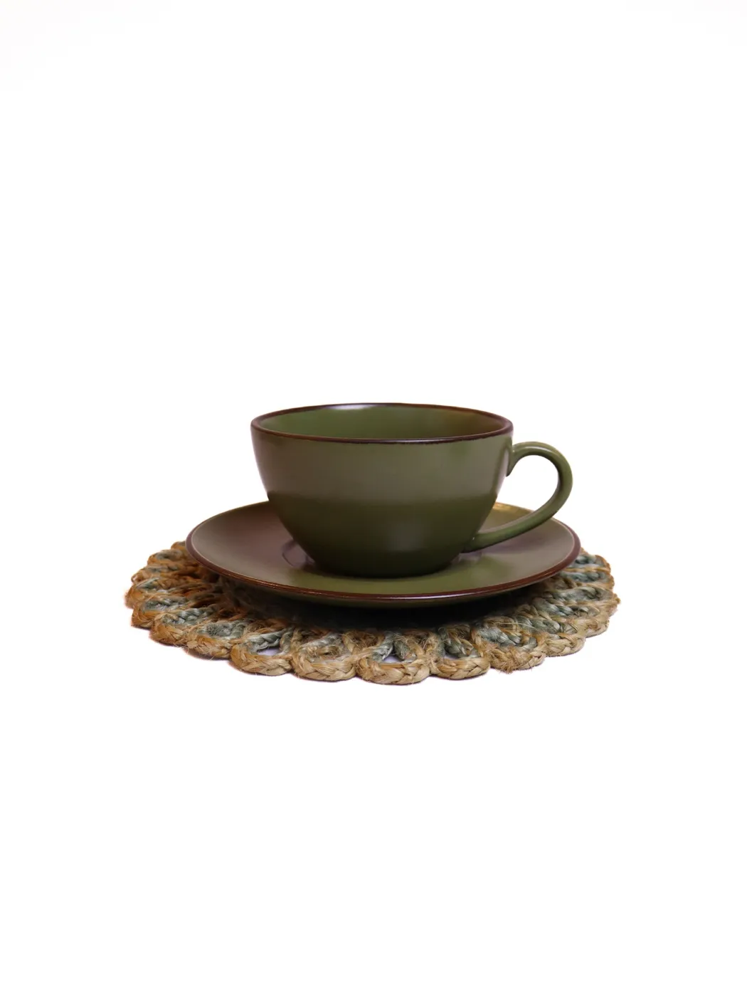 Olive Green Latte Cup And Saucer