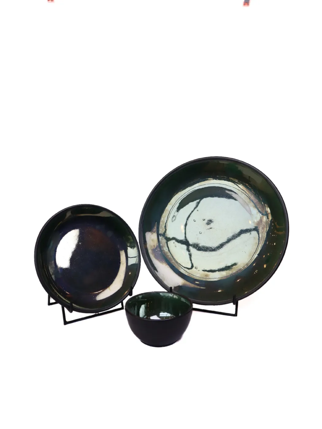 Metallic Green Black Gloss Dinner Set