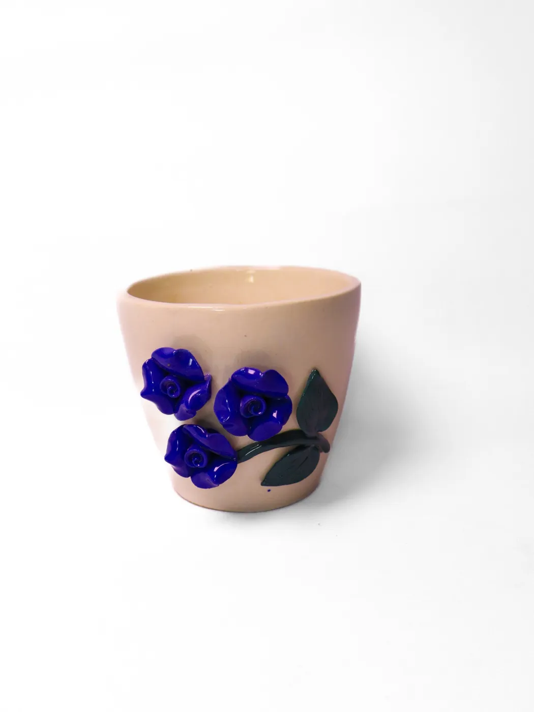 White With Blue 3D Flower Glass