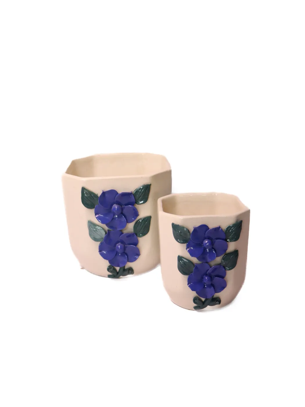 White With Blue 3D Flower B Hexa Planter