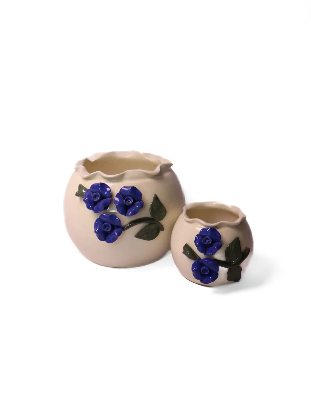 White With Blue 3D Flower S Ball Planter