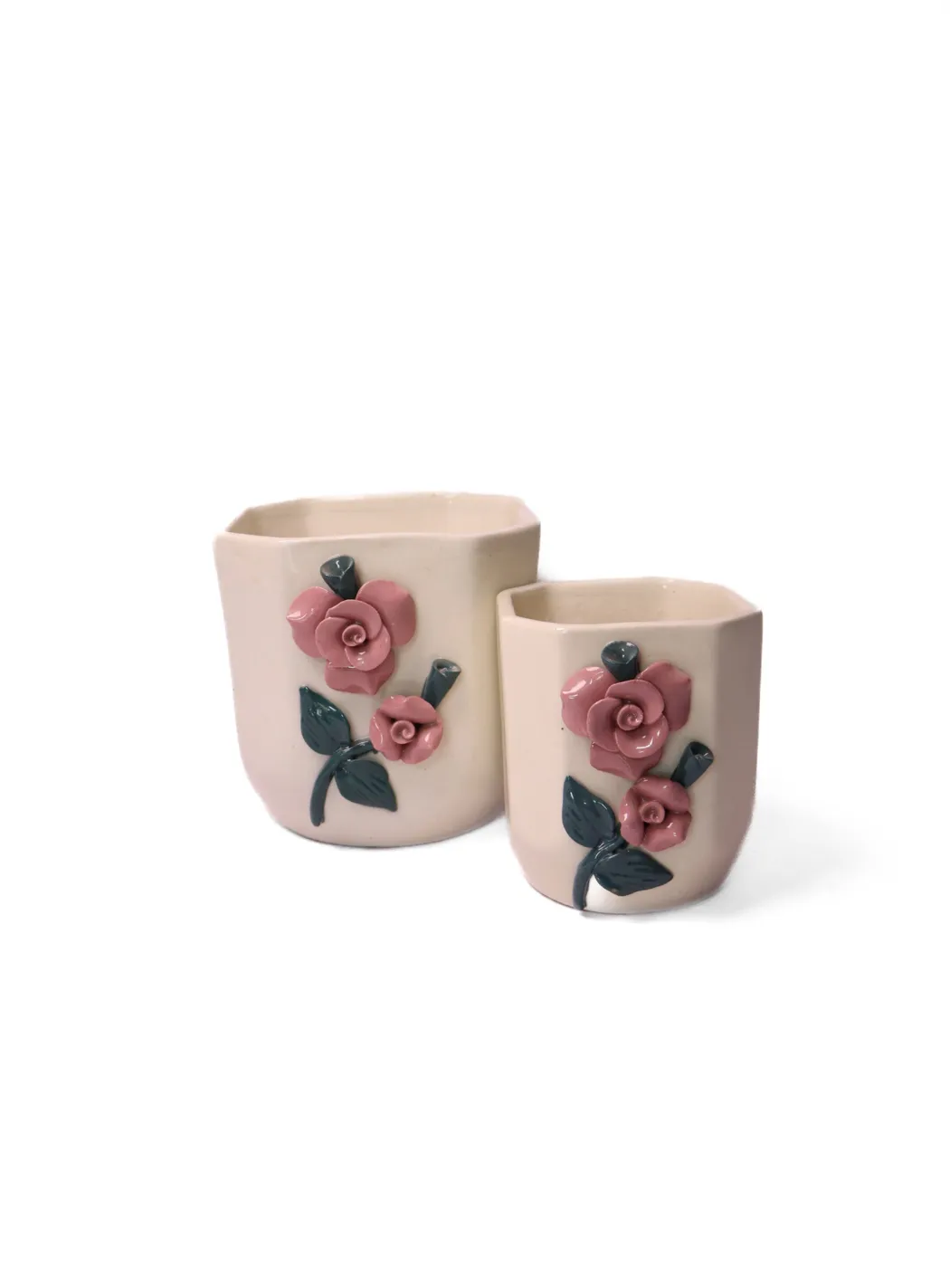 White With Pink 3D Flower B&s Set