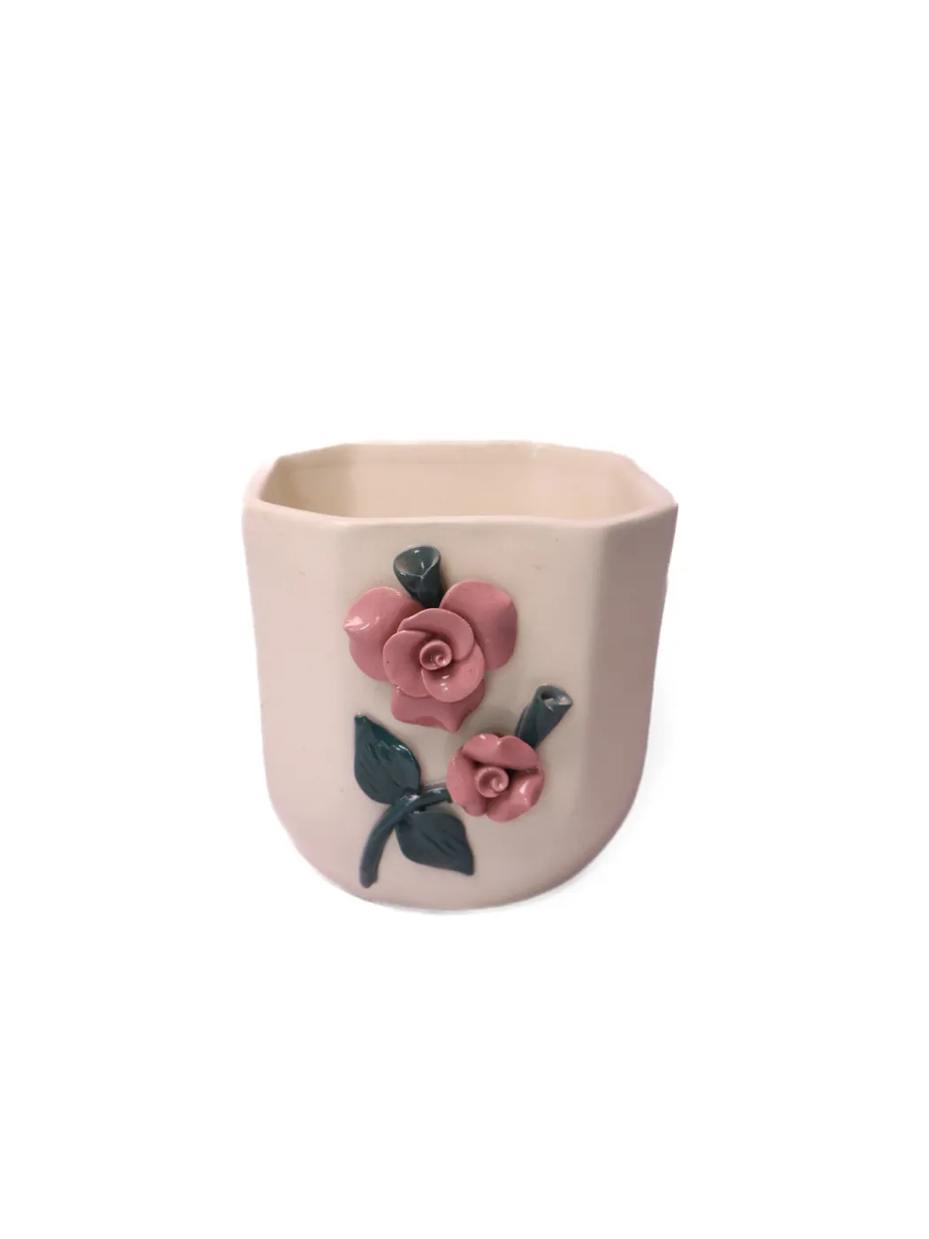 White With Pink 3D Flower Big Hexa Planter