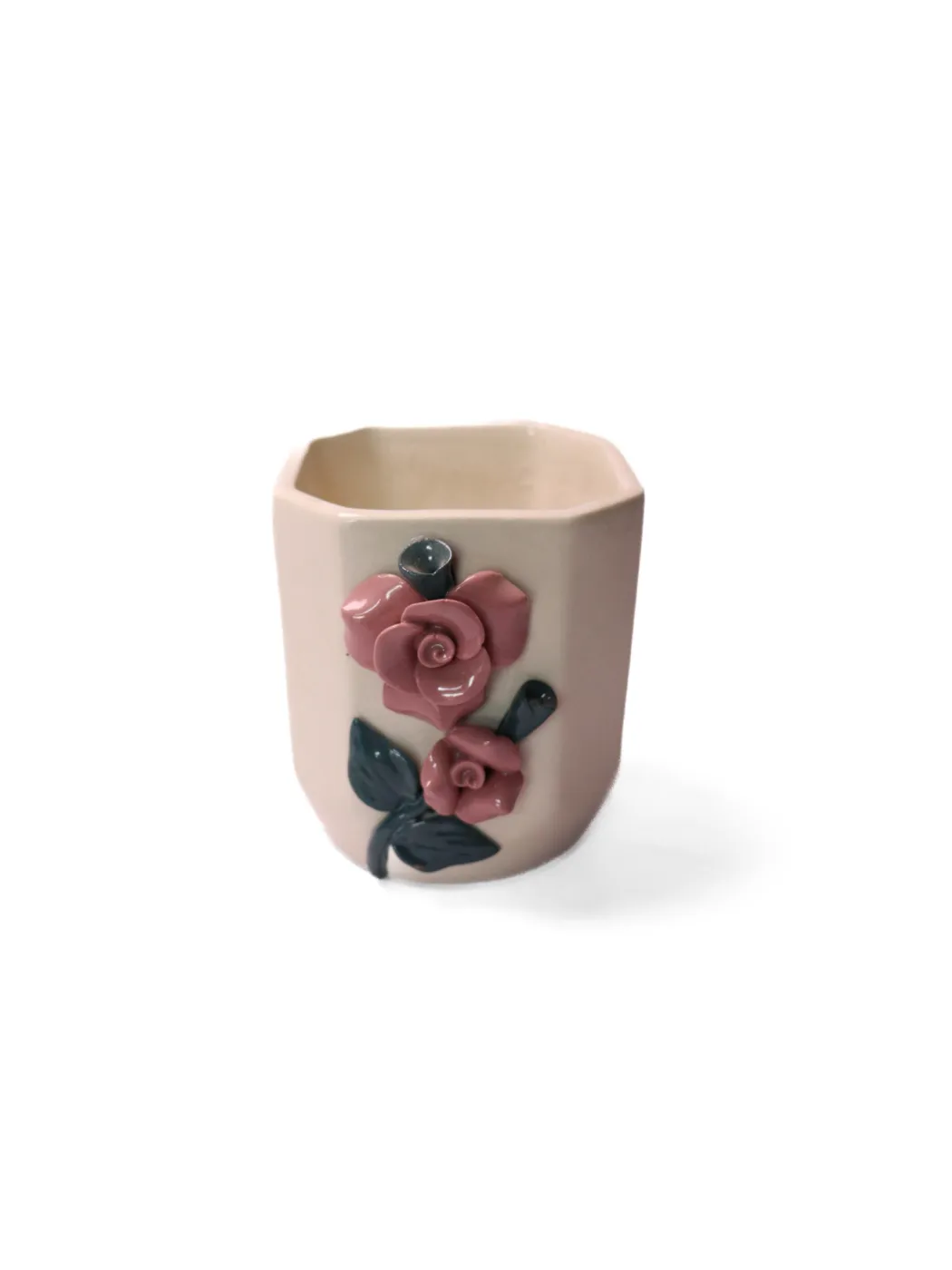 White With Pink 3D Flower S Hexa Planter