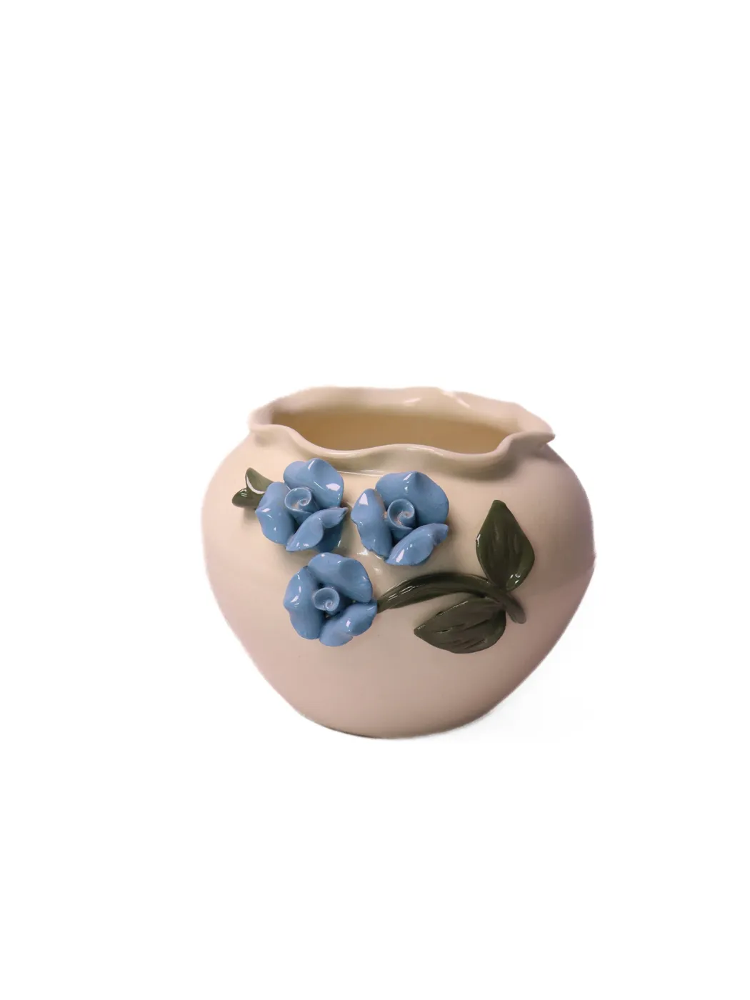 White With Sky Blue 3D Flower Big Apple Planter