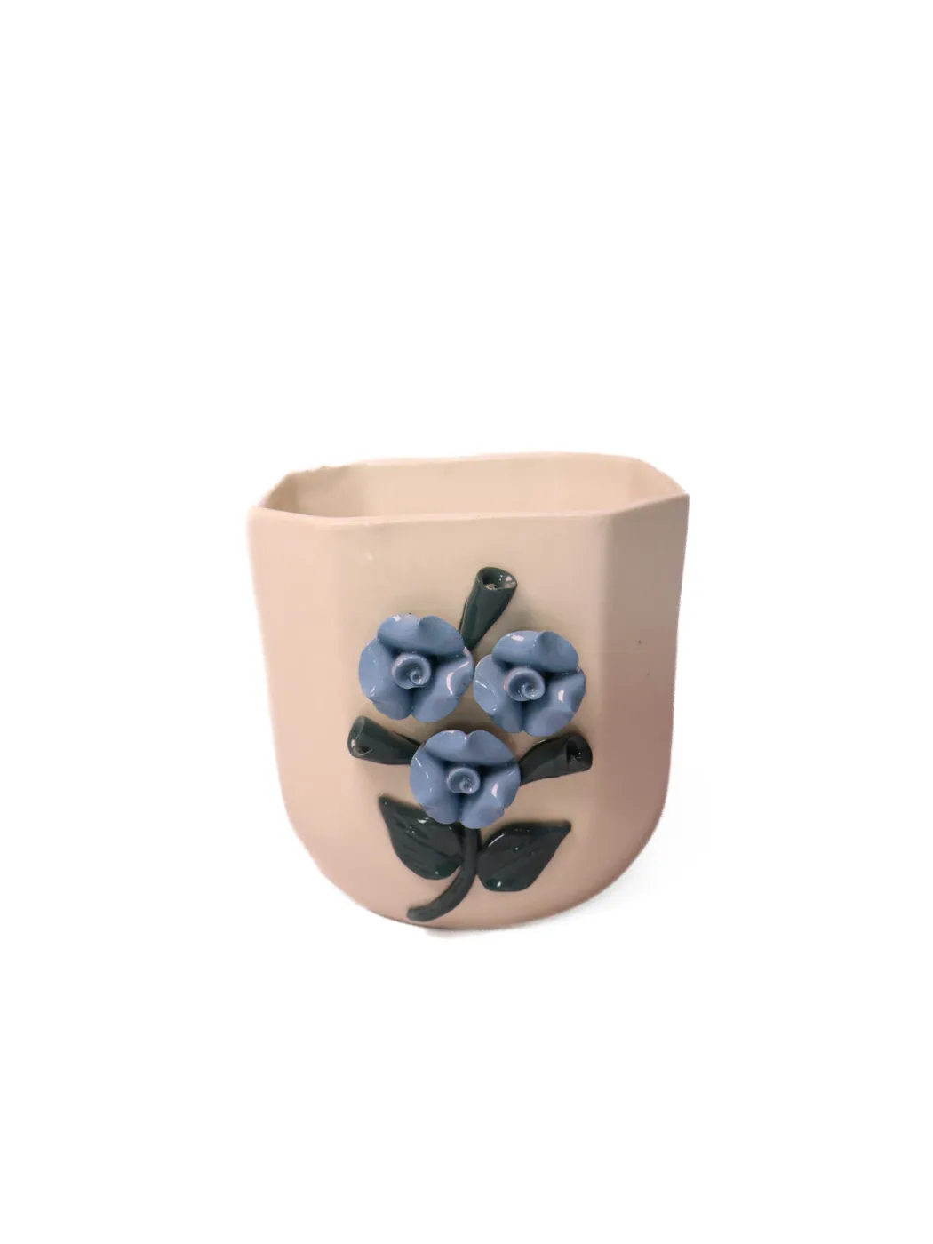 White With Sky Blue 3D Flower Big Hexa Planter
