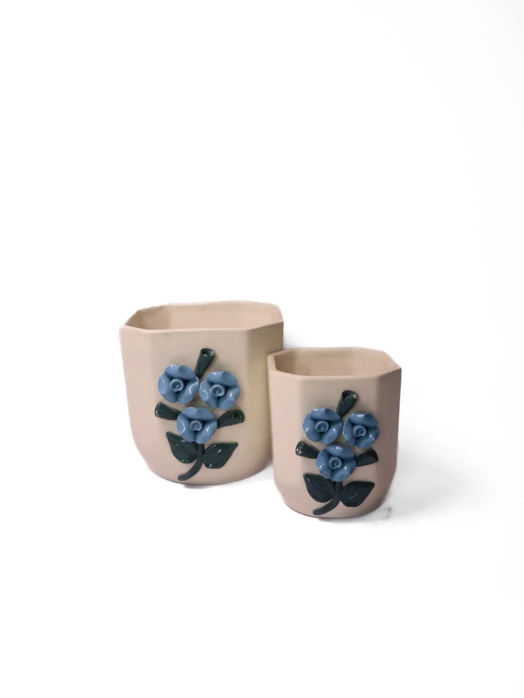 White With Sky Blue 3D Flower Set Of