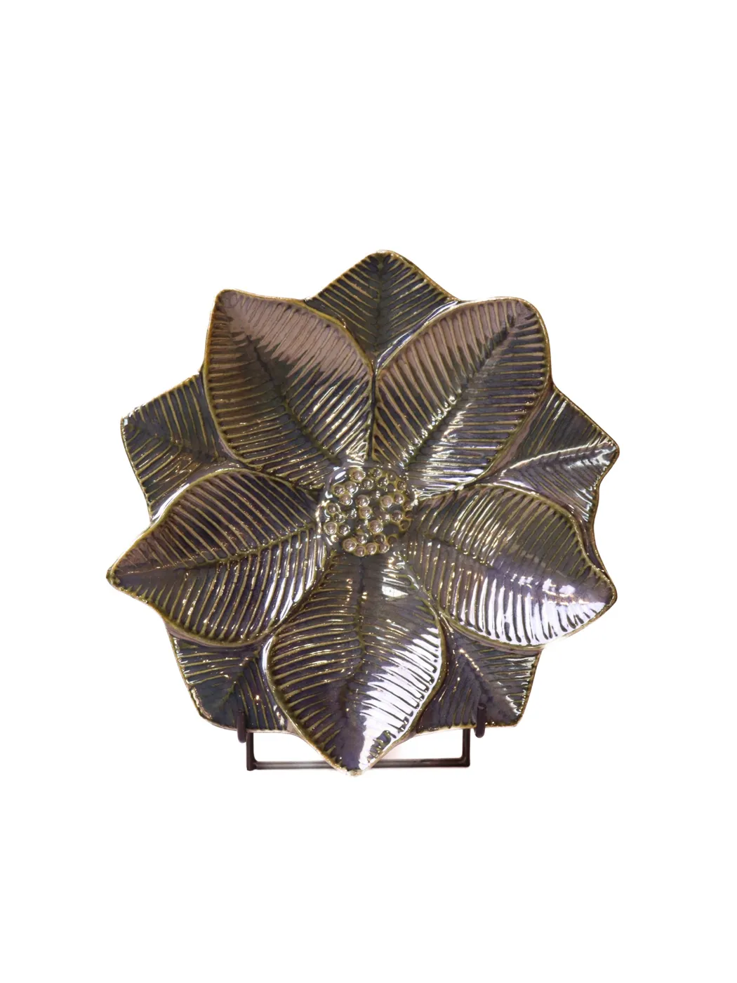 Olive Green Floral Display Plate